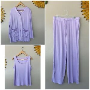 Cuddl Duds Lilac Women's 3 Piece Ribbed Soft Comfy Pajama Set Sz Medium